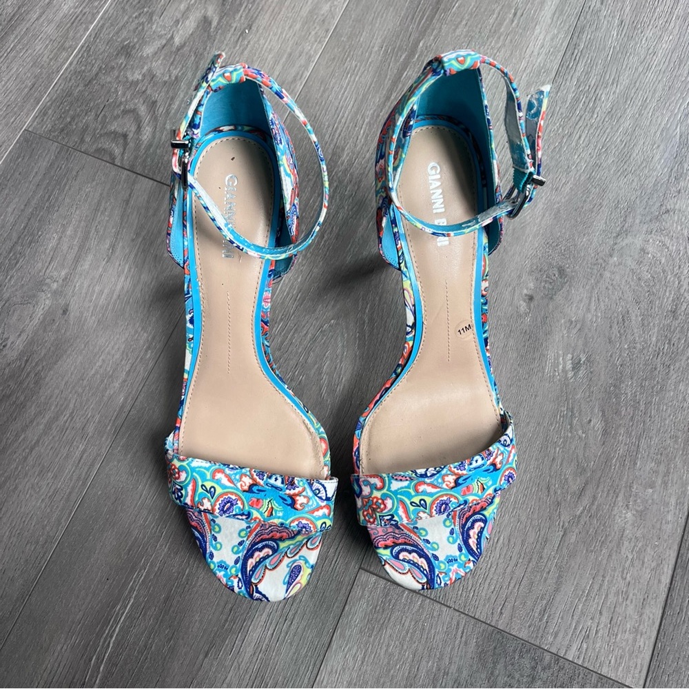 Gianni Bini Paisley Platform High Heels Multi Color Open Toe Boho Size 11